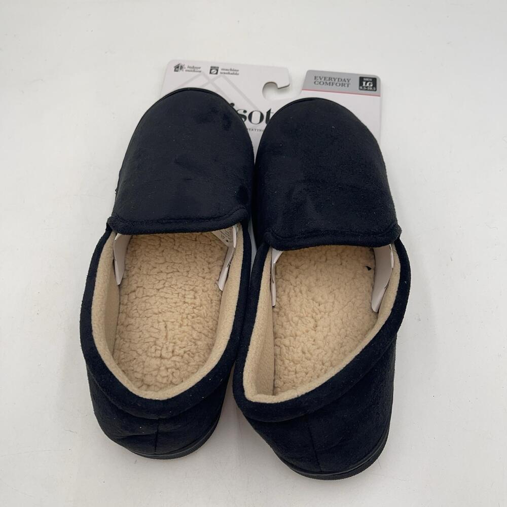 Isotoner Slippers Womens Black Fleece Faux Fur Lined Slip On House Cozy Size 10